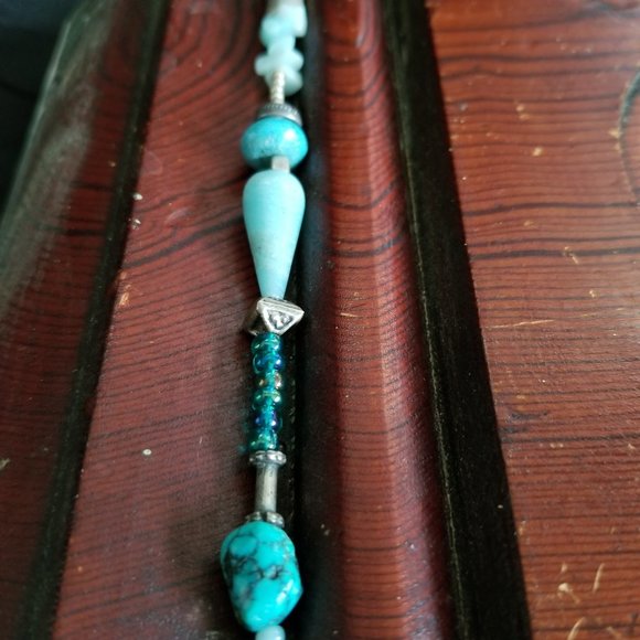 Handmade Turquoise Beaded Anklet Bracelet 8" - Picture 5 of 9